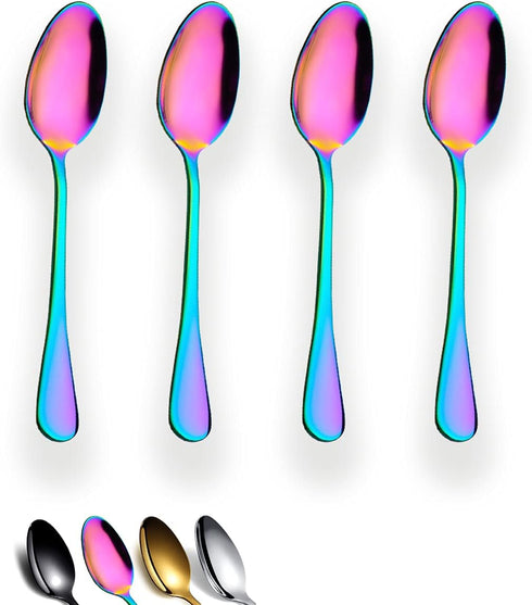Rainbow Teaspoons 6.5" Set of 4, Berglander Stainless Steel Titanium Plating Shiny Mutil-Color Tea Spoons Silverware, Colorful Tea Spoon Small Des...