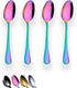 Rainbow Teaspoons 6.5" Set of 4, Berglander Stainless Steel Titanium Plating Shiny Mutil-Color Tea Spoons Silverware, Colorful Tea Spoon Small Des...