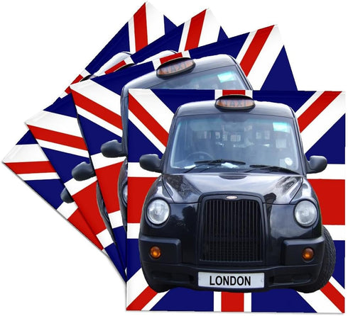3dRose CST_113050_3 London Black Taxi Cab on British Flag Union Jack Background UK Great Britain United Kingdom Travel Ceramic Tile Coasters, (Set...