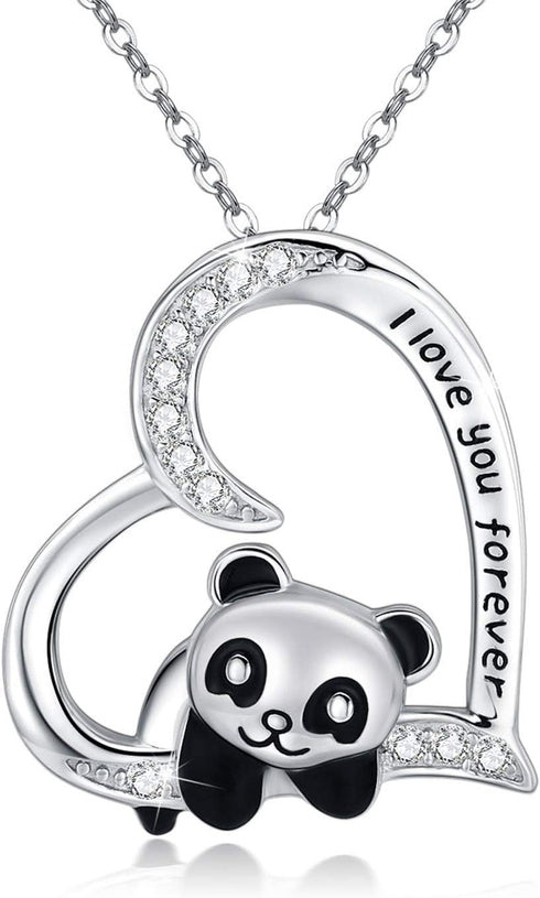 JUSTKIDSTOY Panda Necklace Gifts for Mother's Day 925 Sterling Silver Cute Animal Heart Pendant - I Love You Forever Jewelry for Women Daughter Pa...