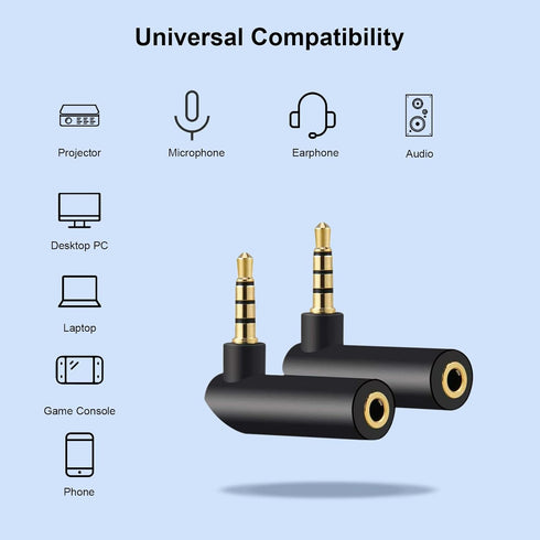 3.5mm Angle Male to Female Audio Adapter, 90 Degree Right Angle Gold-Plated TRS Stereo Jack Plug AUX Connector Compatible with Headset, Tablets, M...
