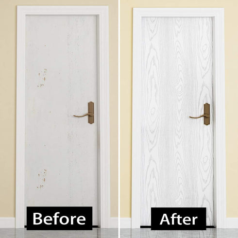 Livelynine White Peel and Stick Wallpaper Wood Contact Paper for Cabinets Adhesive Wood Grain Vinyl Wrap for Kitchen Furniture Textured Thick Wood...