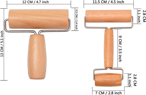 Whaline Wood Pastry Pizza Roller 2 Pieces Non Stick Wooden Rolling Pin for Home, Kitchen Baking Cooking Easy to Handle (T-Maple and H-Maple)...