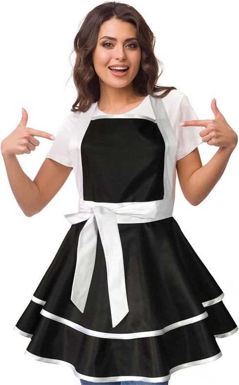 Violet Mist Retro Aprons for Women Cute 50s Vintage Black Lady apron Cake Cooking Sexy Lacy White French Maid Funny Apron Halloween Christmas Apro...