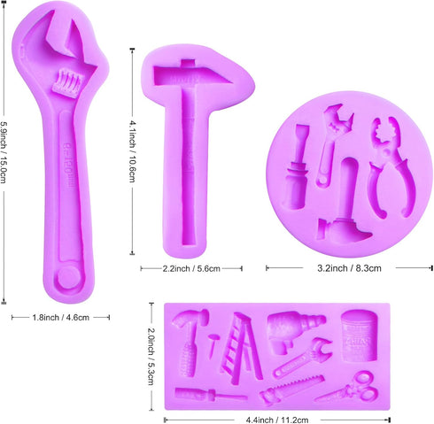 Hand Hardware Tools Molds for Chocolate Fondant Silicone Molds, Mini Pliers Construction Tools Cake Decorating Molds (4 Pcs) for Cookies Marzipan ...