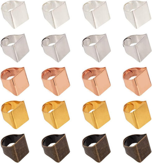 PandaHall 30pcs 5 Colors Brass Ring Blanks Pad Rectangle Ring Pad Adjustable Finger Ring Base for Embellishment Jewelry Making...