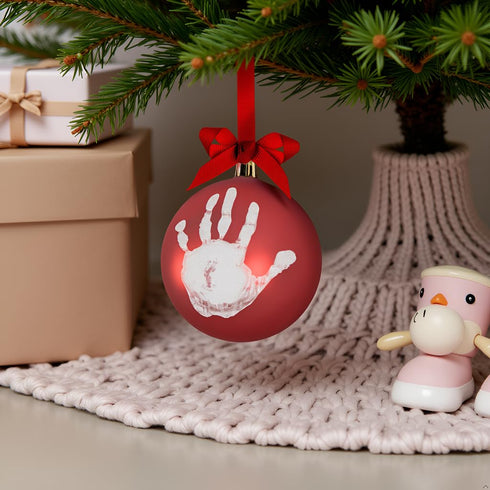 Pearhead Red Handprint Ball Ornament, DIY Baby Hand or Footprint Holiday Keepsake, Baby's First Christmas...