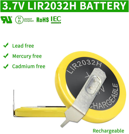 EEMB 5PCS LIR2032H Rechargeable Battery 70mah 3.7V Lithium-ion Coin Button Cell Batteries with Solder Tabs...