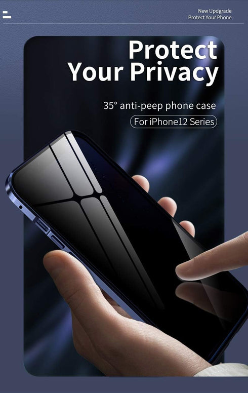 Anti-spy Screen iPhone12Promax case?Lock + Magnetic adsorption Anti-Peeping Metal Frame 360 Full Body Protective Cover Double-Sided Glass Lens Pro...