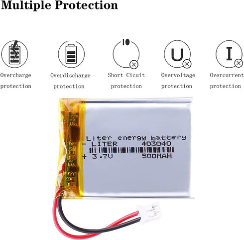 3.7V Lipo Battery 500mAh Rechargeable Lithium ion Polymer Battery 403040 Lithium Polymer ion Battery with JST Connector...