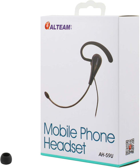 Wired Mono Single Headset One Hook Design Earphone Earbud with Bendable Boom Arm Mic, Adjustable Ear Angle and Earhook Length, 15mm Driver, 3.5mm ...
