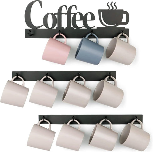 HULISEN Coffee Mug Wall Rack, Coffee Cup Holder Wall Mounted with 12 Heavy Duty Hooks and Metal Coffee Sign, Rustproof Tea Cup Hanger Display Deco...