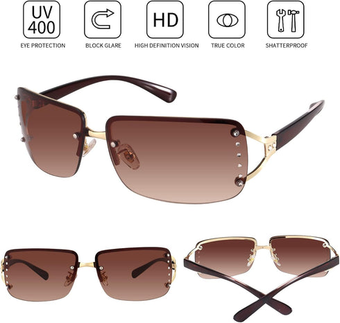 Dollger Rimless Y2K Sunglasses for Women Men Rectangle Trendy Glasses Retro Shades...