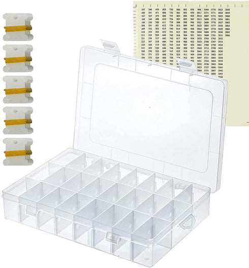 ericotry Embroidery Floss Organizer Box 24 Adjustable Grids with 50pcs Plastic Floss Bobbins and 552 Pcs Floss Number Stickers for Cross Stitch an...