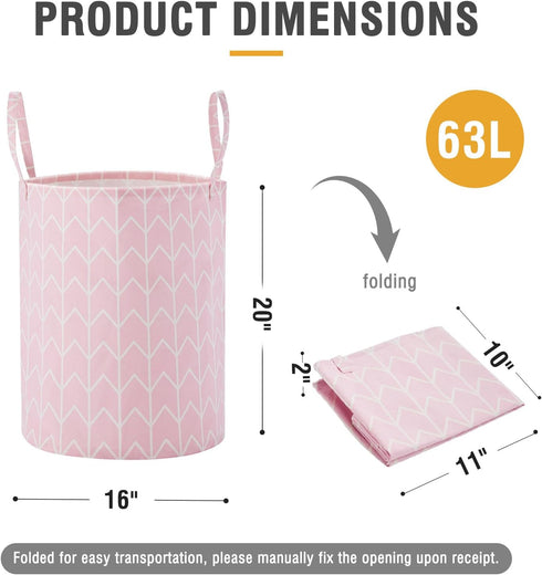TECHMILLY Large Storage Basket for Girls and Boys, Collapsible Laundry Hamper with Long Handles, Toy Bins for Nursery, Kids Room Décor...