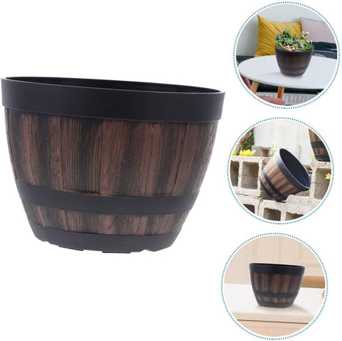 Outdoor Planter Home Cactus Indoor Style Garden Wooden Multi-Functional Flower Pots Bucket Wood Plant Bonsai Storage Round Whiskey Resin Container...