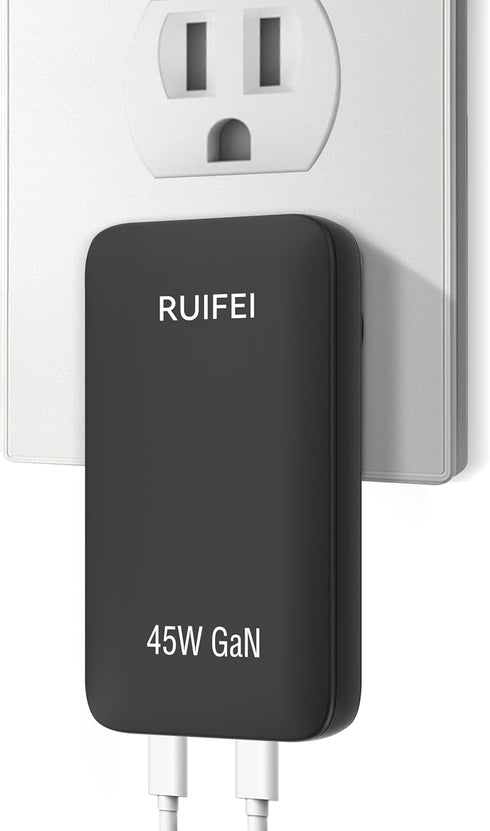 Flat USB C Wall Charger, 45W USB c Charger, Dual USB C Charger with Foldable Plug for Travel with PD 3.0 and GaN, Fast Charging for Laptops, Table...