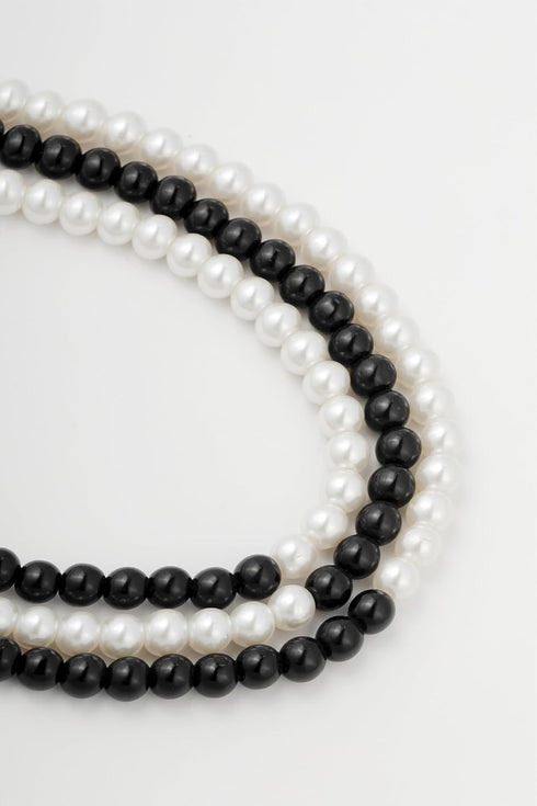 BABEYOND Round Imitation Pearl Necklace Vintage Multi Strands Necklace 20s Flapper Necklace for Party (Black and White)...