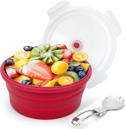 1200ml Large Camping Bowl with Foldable Spoon, Collapsible Bowl With Lid, Silicone Bento Box Container, For Travel Camping Meal Prep & Food Storag...