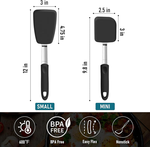 Silicone Spatula Turner Set of 2, GEEKHOM 600°F Heat Resistant Flexible Kitchen Small Spatulas Set for Nonstick Cookware, Cooking Utensils Non Scr...