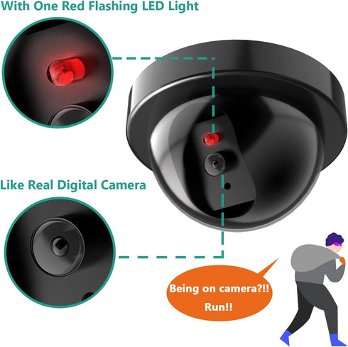WALI Dummy Fake Security CCTV Dome Camera with Flashing Red LED Light with Security Alert Sticker Decals (SD-1), Black...