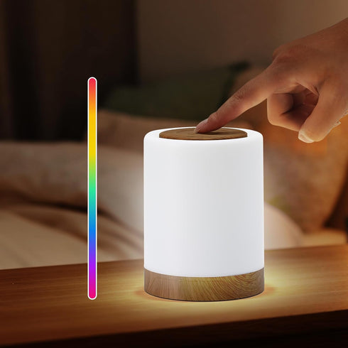 Night Light, Rechargeable Bedside Touch Lamp, Dimmable Night Light with Warm Light & Color Changing RGB,Touch Color-Changing Ring, Portable Night ...