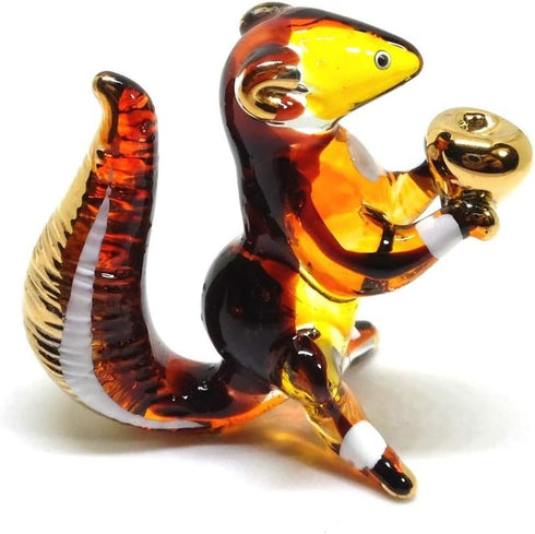 Handmade Mini 2" Cute Squirrel with Walnut Figures Blown Glass Art, Collectible Figurine Gift Ideas, Miniature Wild Animals, Tiny Ornament Cool St...