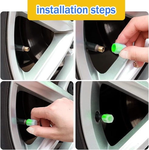 Tire Valve Stem Caps for Car, 5PCS Fluorescent Valve Stem Caps, Noctilucous Tire Air Caps Cover, Illuminated Auto Wheel Valve Stem Cap Fit for Car...