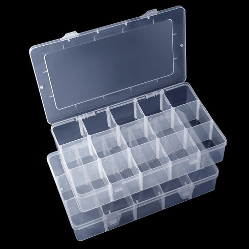 Benbilry 2 Pack 15 Grids Clear Storage Containers Plastic Organizer Box Craft Storage Boxes with Adjustable Dividers for Beads Organizer Art DIY F...