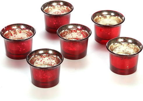 Hosley Set of 6 Metallic Antique Finish Red Glass Candle Tealight Holder. Ideal Gift for Wedding Bridal Party Reiki LED Votive Tea Light Gardens O...