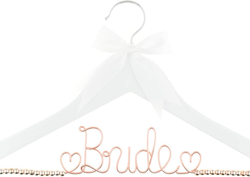 Ella Celebration Bride to Be Wedding Dress Hanger Wooden and Wire, Accented with Beads and a Bow Bridal Hangers for Brides (White with Rose Gold W...