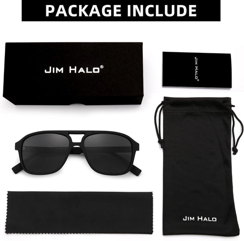JIM HALO Polarized Aviator Sunglasses Men Women Vintage Square Driving Glasses (Matte Black Frame/Polarized Grey Lens)...