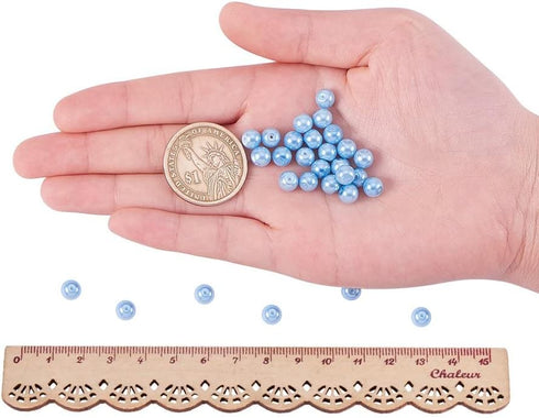 PH PandaHall 400 Pcs 6mm Tiny Satin Luster Glass Pearl Bead Round Loose Spacer Beads for Earring Bracelet Necklace Jewelry Making, Light Blue...