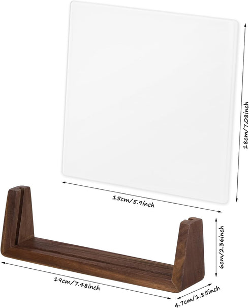 Glass Dry Erase Board with Walnut Wood Base, Desktop Memo Whiteboard, Writing Note Pad, Mini Glass White Board for Tabletop Display(Walnut Base,Wh...