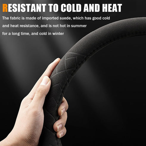 Car Suede Steering Wheel Cover, Non-Slip Protector for Auto Steering Wheel with Grid of The Correction Marker, Breathable Universal Automotive Acc...