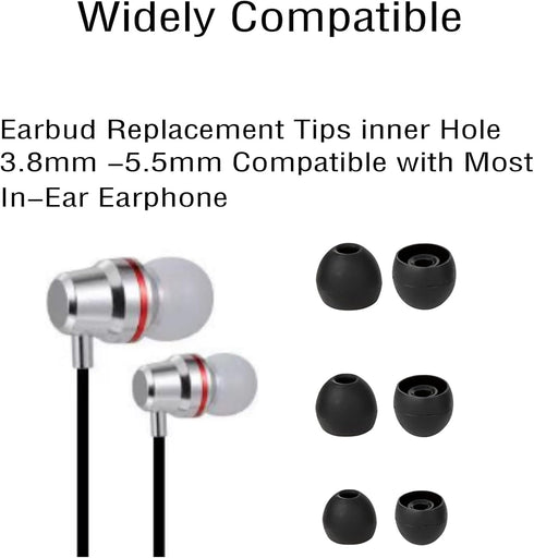 60 Pcs Silicone Earbud Tips Replacement Ear Tips Earbuds Cap for in- Ear Headphones Eartips (Inner Hole from 3.8mm-5.5mm Earphones) Earbud Replace...