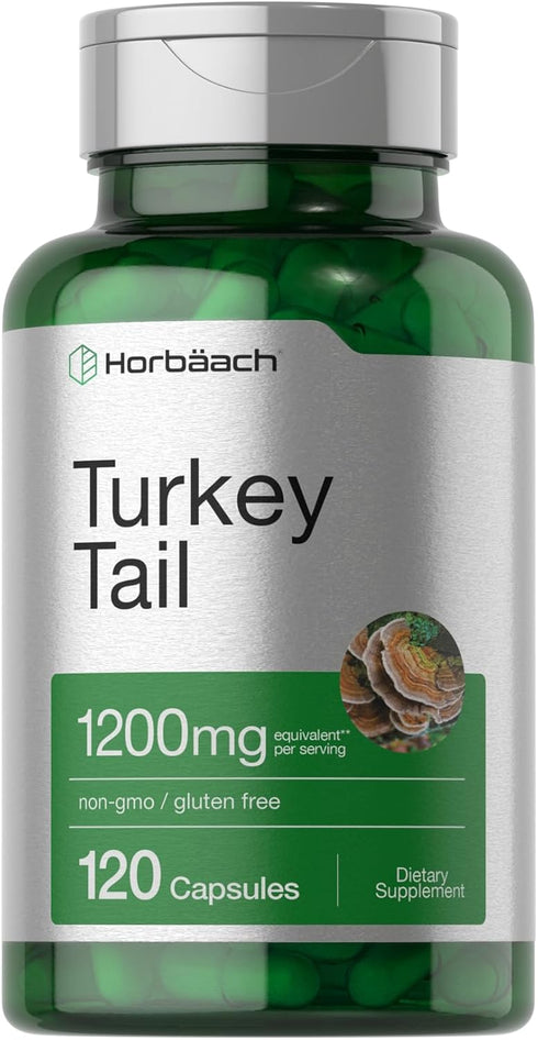 Horbaeach Turkey Tail Mushroom Capsules | 1200mg | 120 Count | Non-GMO and Gluten Free Extract...