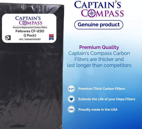 Captains Compass Carbon Activated Pre-Filter (1 Pack) for Fellowes CF-230, AP-230PH Air Purifier (9372001)...