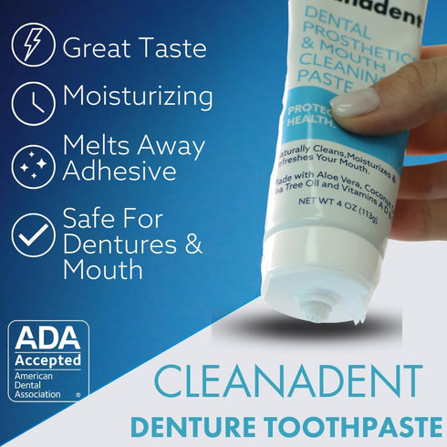 Dr. B Dental Solutions Cleanadent Denture and Gum Toothpaste, ADA Accepted All-Natural Denture Toothpaste for Adults - Removes Odors, Stains and A...