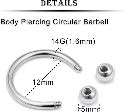 Kridzisw 14G Septum Nose Rings Eyebrow lip Rings Lobe Earrings Hoop 316L Surgical Steel Cartilage Helix Tragus Rook Daith Earrings Hoops Piercing ...