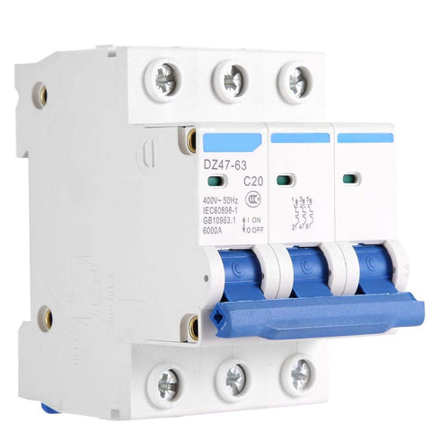Mini Circuit Breaker, 3 Pole MCB Miniature AC 400V 6/10/16/20A Circuit Breaker, Overload Protection for Combiner Box for DC Systems(20A)...
