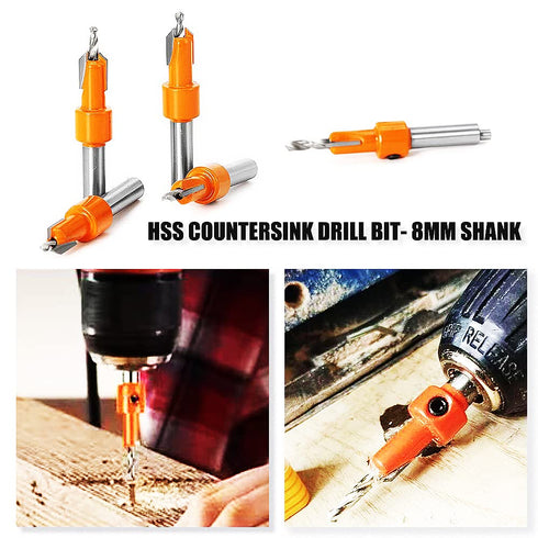 Countersink Drill Bit Set for Wood with Hex Key Wrench, 8mm Shank,10mm Countersink Diameter, Woodworking Counter Sinker Drill Bit Set Timber Carpe...