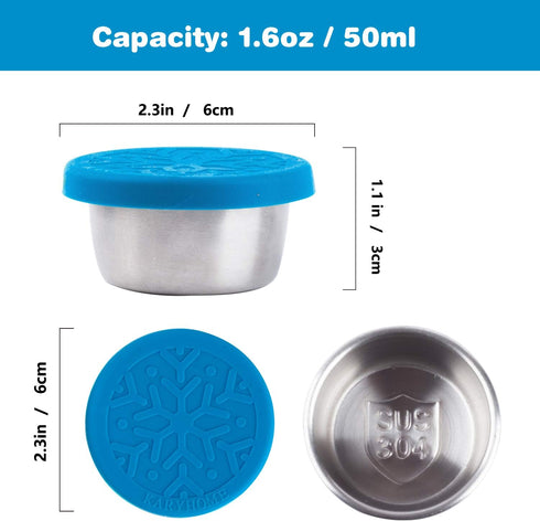 LALASTAR Stainless Steel Condiment Containers with Lids, Leakproof and Reusable Lunch Bento Box Sauce Container, 4x1.6oz, Blue...
