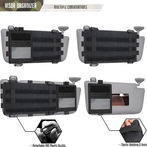 WYNEX Car Sun Visor Organizer Molle Panel, Tactical Car Visor Cover with Elastic Webbing Slots, Vehicle Visor Holder Detached with Card Pouch, Com...