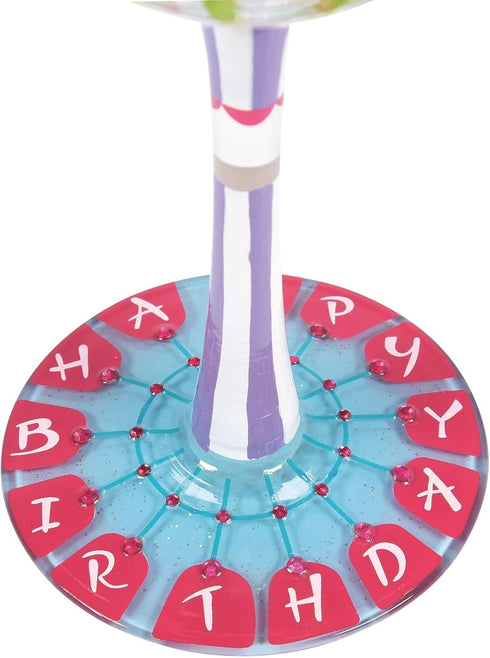 Enesco Designs by Lolita Happy Birthday Roller Coaster Hand-Painted Artisan Wine Glass, 1 Count (Pack of 1), Multicolor...