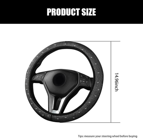1 PC Bling Car Steering Wheel Cover, 14.9" Thickened Elastic Diamond-Encrusted Charming Steering Wheel Cover, One-Piece Anti-Slip Anti-Scratch Pro...