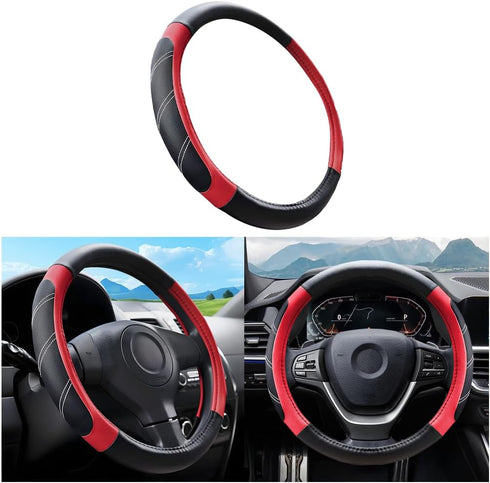 Car Steering Wheel Cover, Elastic Sport Leather Vehicle Steering Wheel Protector, Non-Slip Soft Grip Padded Auto Interior Protective Accessories, ...