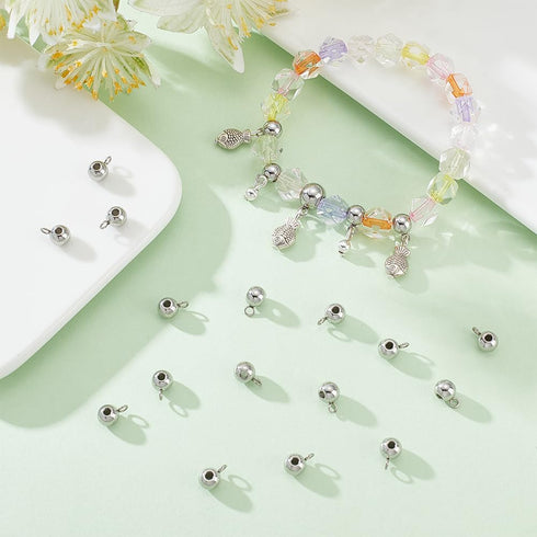 UNICRAFTALE 100pcs Rondelle Bail Beads Stainless Steel Hanger Links Rondelle Beads Bail Beads Hanger Connector Links for Pendant European Jewelry ...