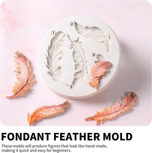 3D Feather Shape Silicone Cake Mold Chocolate Soap DIY Mold Baking-Small 3.4"...