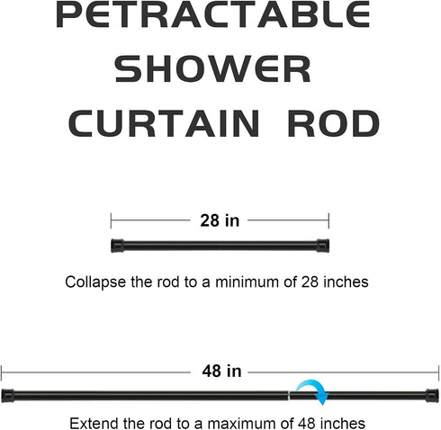 Shower Curtain Rod 28-48 Inch, 1"Diameter Spring Small Adjustable Tension Curtain Rods for Bathroom Windows Closet No Drilling No Rust, Black...